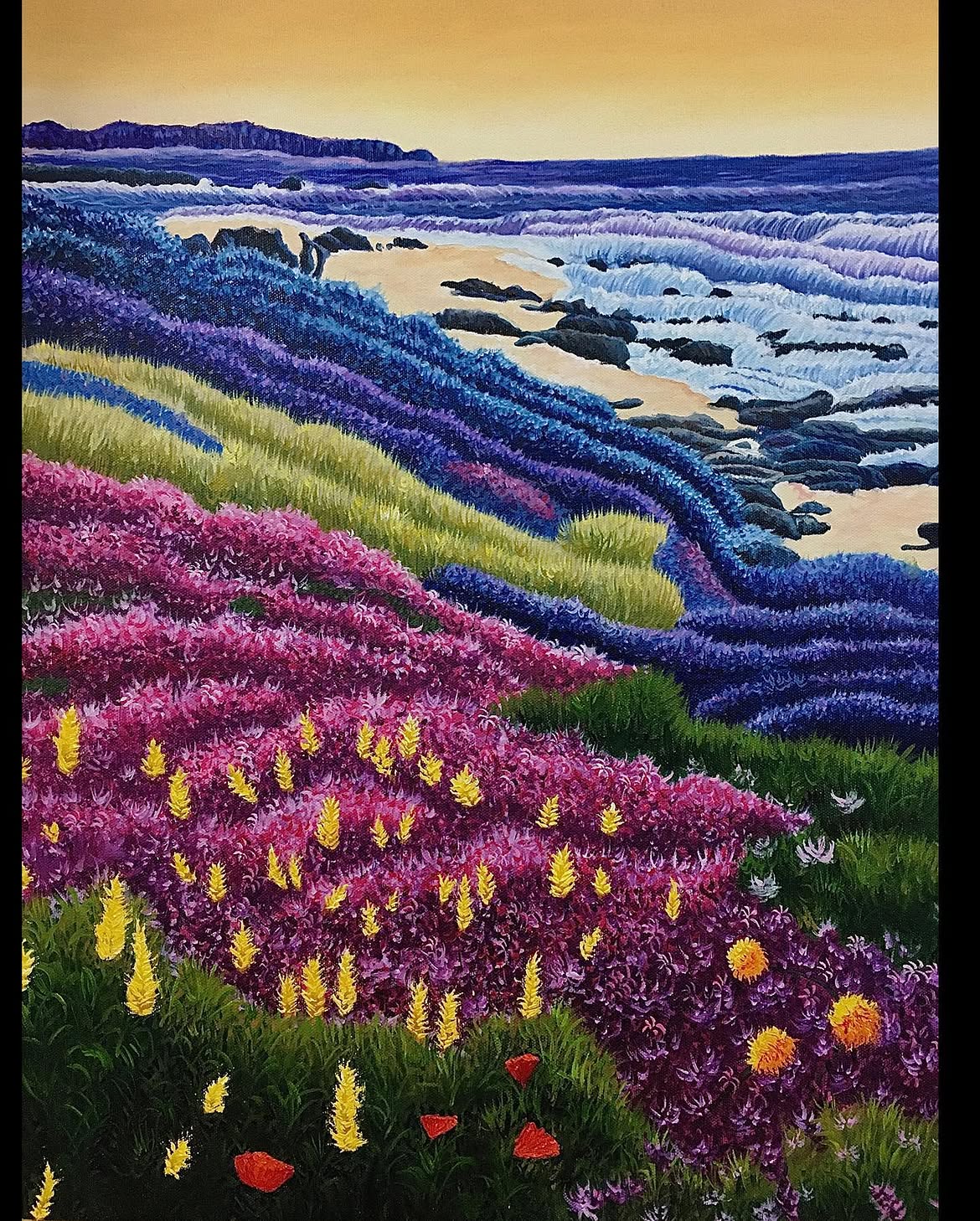Coastal Meadow Wildflowers Landscape Painting — original oil & acrylic on canvas by artist Vedangi Trivedi on Vedart